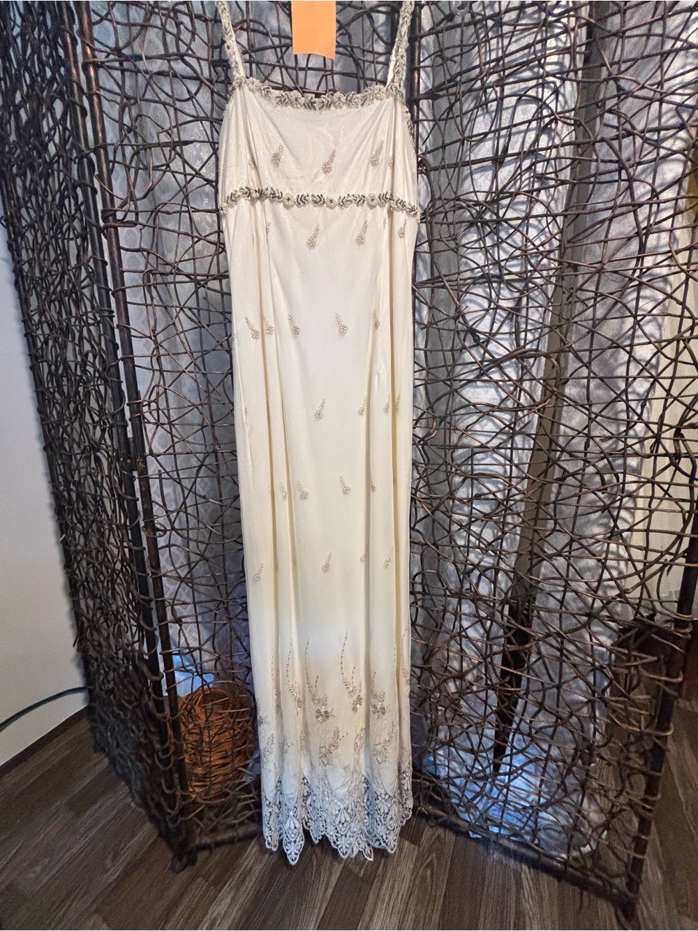 Jessica McClintock Ivory Beaded Maxi Slip Dress